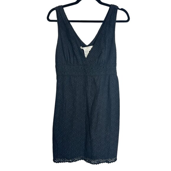 Max Studio All Over Lace Sleeveless Black Dress Sz L Smocking Cotton Eyelet - Picture 7 of 12